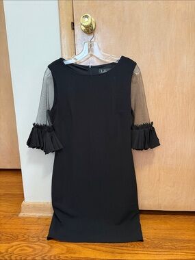 Lulu's Black Mini Dress with Sheer Pleated Ruffle Sleeves